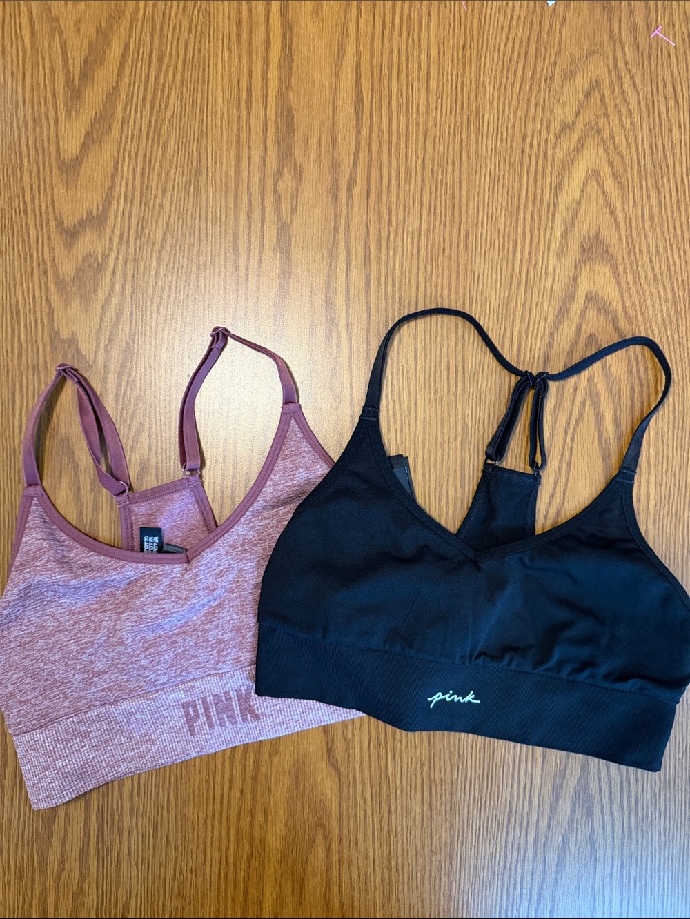 VS PINK Seamless & Strappy Racerback Sports Bra Bundle - Size Small (Set of 2)